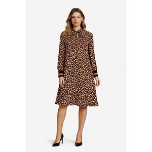 Heine Leopard Print Dress Women's EU 34 US 4 Tie Neck Long Sleeve Midi